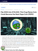 Flip $550 into $110,000: This Frog Meme Coin Could Become the Next Pepe Coin (PEPE)