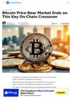 Bitcoin Price Bear Market Ends on This Key On-Chain Crossover 