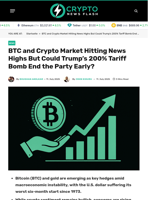 BTC and Crypto Market Hitting News Highs But Could Trump’s 200% Tariff Bomb End the Party Early? - Crypto News Flash