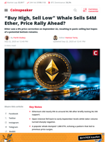 “Buy High, Sell Low” Whale Sells $4M Ether, Price Rally Ahead? - Coinspeaker