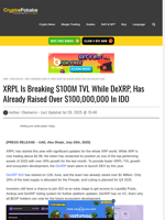 XRPL Is Breaking $100M TVL While DeXRP, Has Already Raised Over $100,000,000 In IDO