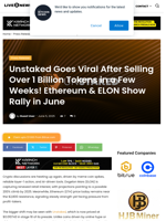 Unstaked Goes Viral After Selling Over 1 Billion Tokens in a Few Weeks! Ethereum & ELON Show Rally in June | Live Bitcoin News
