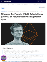 Ethereum Co-Founder Vitalik Buterin Earns $70,000 on Polymarket by Fading Market Hype