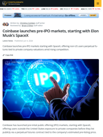 Coinbase Launches Pre-IPO Markets With SpaceX Access