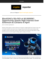 BlockDAG’s 95x ROI at $0.0000061 Opportunity Sparks High Interest Over Ethereum & Cardano in April