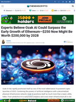 Experts Believe Ozak AI Could Surpass the Early Growth of Ethereum—$250 Now Might Be Worth $200,000 by 2028