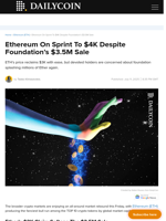 Ethereum On Sprint To $4K Despite Foundation’s $3.5M Sale - DailyCoin
