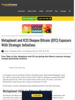 Metaplanet and K33 Deepen Bitcoin (BTC) Exposure With Strategic Initiatives