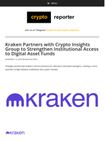 Kraken Partners with Crypto Insights Group to Strengthen Institutional Access to Digital Asset Funds