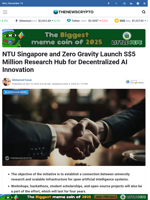 NTU Singapore and Zero Gravity Launch S$5 Million Research Hub for Decentralized AI Innovation - TheNewsCrypto
