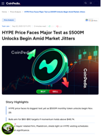 HYPE Price Faces Major Test as $500M Unlocks Begin Amid Market Jitters
