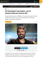 Saylor And Lee Among 18 To Meet Lawmakers About Bitcoin Reserve