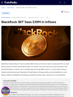 BlackRock IBIT Sees $39M in Inflows