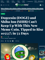 Dogecoin (DOGE) and Shiba Inu (SHIB) Can't Keep Up With This New Meme Coin, Tipped to Rise 10553% in 72 Days - Crypto Daily