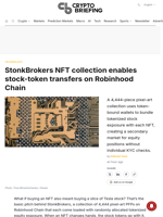 StonkBrokers NFT collection enables stock-token transfers on Robinhood Chain