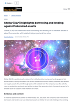 Stellar (XLM) highlights borrowing and lending against tokenized assets - Blockchain.News