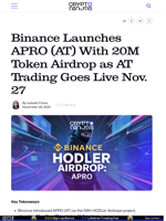 Binance Launches APRO (AT) With 20M Token Airdrop as AT Trading Goes Live Nov. 27