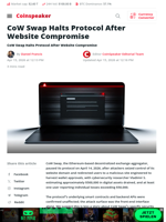 CoW Swap Halts Protocol After Website Compromise - Coinspeaker