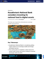 Kazakhstan's National Bank considers investing its national fund in digital assets