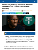 Arthur Hayes Flags Potential Balance-Sheet Risk for Tether