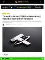 Tether Explores $20 Billion Fundraising Round at $500 Billion Valuation - CoinCentral