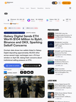 Galaxy Digital Sends ETH Worth $104 Million to Bybit, Binance and OKX, Sparking Selloff Concerns