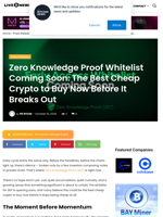 Zero Knowledge Proof Whitelist Coming Soon: The Best Cheap Crypto to Buy Now Before It Breaks Out | Live Bitcoin News