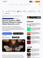OpenAI Acquires TBPN Podcast Startup to Shape Global Narrative on AI – News Bytes Bitcoin News