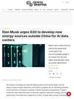 Elon Musk urges G20 to develop new energy sources outside China for AI data centers