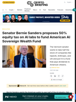 Senator Bernie Sanders proposes 50% equity tax on AI labs to fund American AI Sovereign Wealth Fund