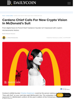 Cardano Chief Calls For New Crypto Vision In McDonald’s Suit - DailyCoin