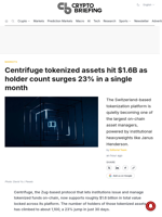 Centrifuge tokenized assets hit $1.6B as holder count surges 23% in a single month