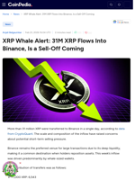 XRP Whale Alert: 31M XRP Flows Into Binance, Is a Sell-Off Coming