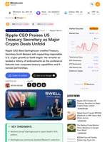 Ripple CEO Praises US Treasury Secretary as Major Crypto Deals Unfold