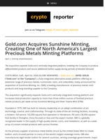 Gold.com Acquires Sunshine Minting, Creating One of North America’s Largest Precious Metals Minting Platforms