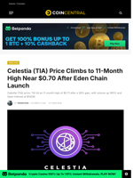 Celestia (TIA) Price Climbs to 11-Month High Near $0.70 After Eden Chain Launch - CoinCentral