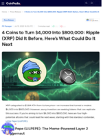 4 Coins to Turn $4,000 Into $800,000: Ripple (XRP) Did It Before, Here’s What Could Do It Next