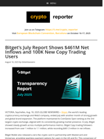 Bitget’s July Report Shows $461M Net Inflows and 100K New Copy Trading Users