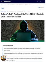 Solana’s Drift Protocol Suffers $285M Exploit, DRIFT Token Crash
