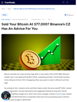 Sold Your Bitcoin At $77,000? Binance's CZ Has An Advice For You