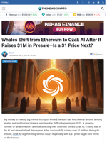 Whales Shift from Ethereum to Ozak AI After It Raises $1M in Presale—Is a $1 Price Next?
