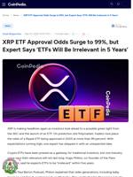 XRP ETF Approval Odds Surge to 99%, but Expert Says ‘ETFs Will Be Irrelevant in 5 Years’