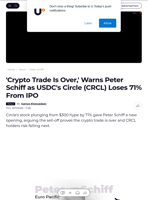 'Crypto Trade Is Over,' Warns Peter Schiff as USDC's Circle (CRCL) Loses 71% From IPO - U.Today