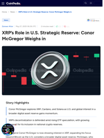 XRP's Role in U.S. Strategic Reserve: Conor McGregor Weighs in 
