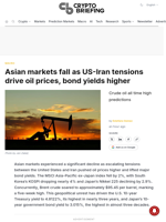 Asian markets fall as US-Iran tensions drive oil prices, bond yields higher