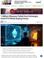 1 Million Ethereum Pulled from Exchanges Amid ETH Whale Buying Frenzy