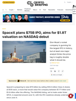 SpaceX plans $75B IPO, aims for $1.8T valuation on NASDAQ debut