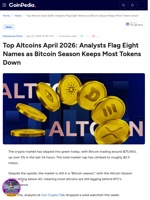 Top Altcoins April 2026: Analysts Flag Eight Names as Bitcoin Season Keeps Most Tokens Down
