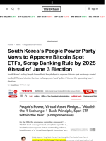 South Korea's People Power Party Vows to Approve Bitcoin Spot ETFs, Scrap Banking Rule by 2025 Ahead of June 3 Election - 