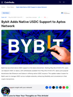 Bybit Adds Native USDC Support to Aptos Network